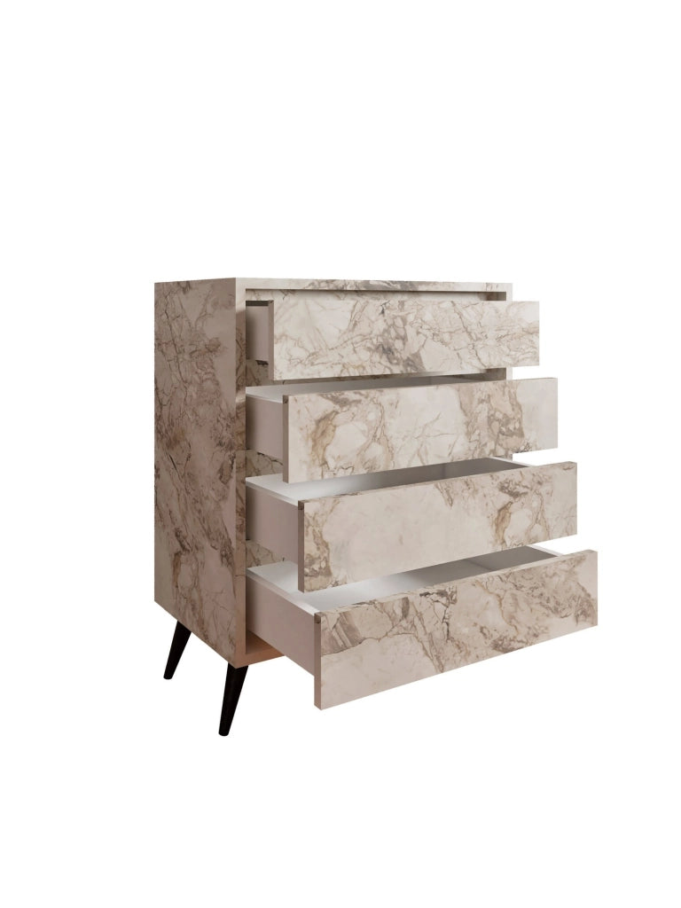 Cassettiera in legno "Suvera" - 70 x 40 x 86 cm - Beige marmorizzato