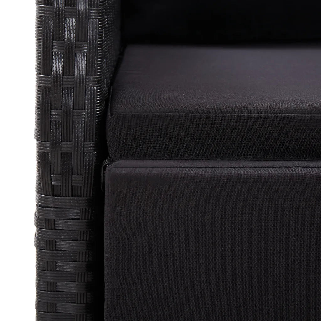 Set da Pranzo da Giardino 7 pz Nero con Cuscini in Polyrattan