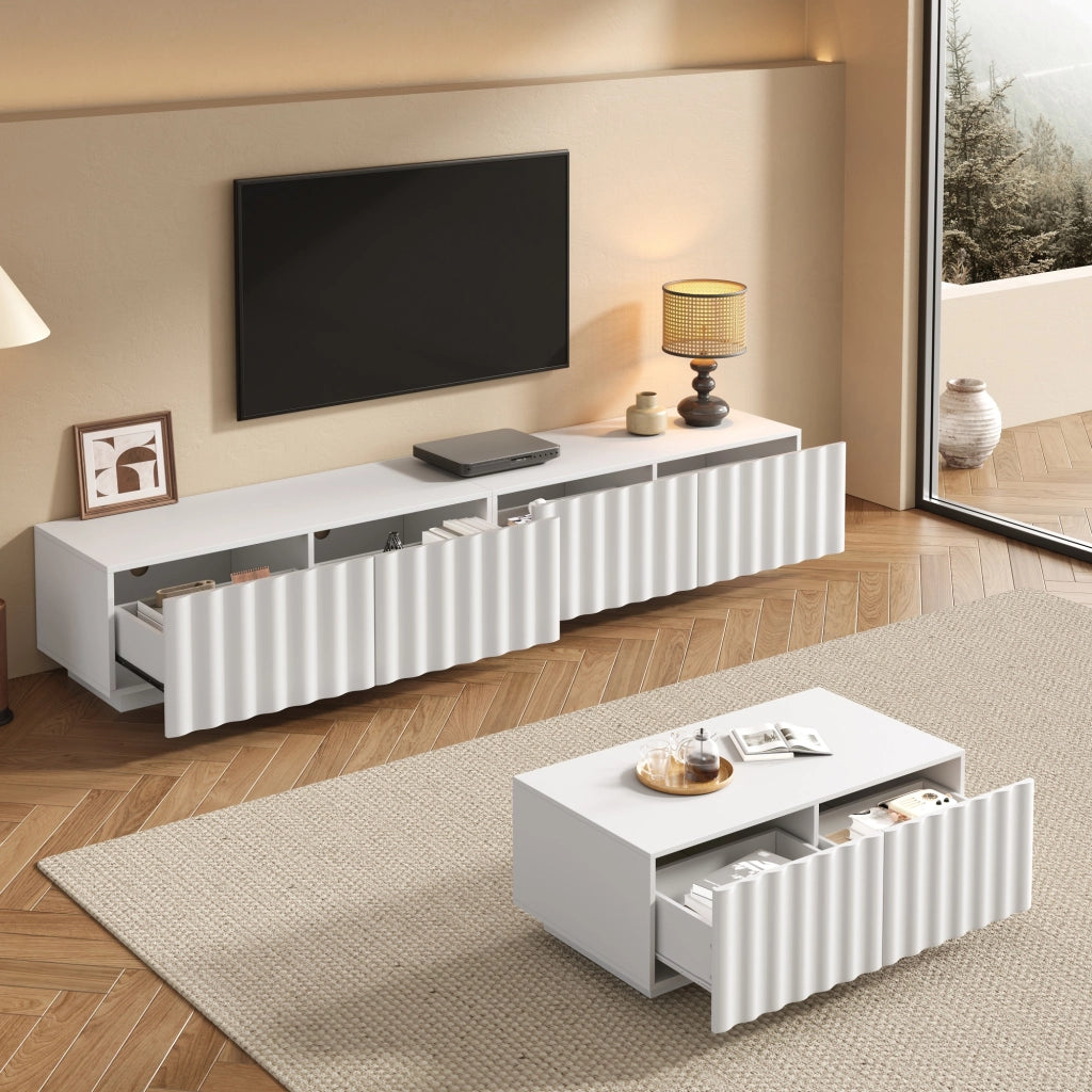 Mobile TV e Tavolino da Salotto ¨C MINIMAL ¨C Legno, Moderno, con Ante e Vano Porta