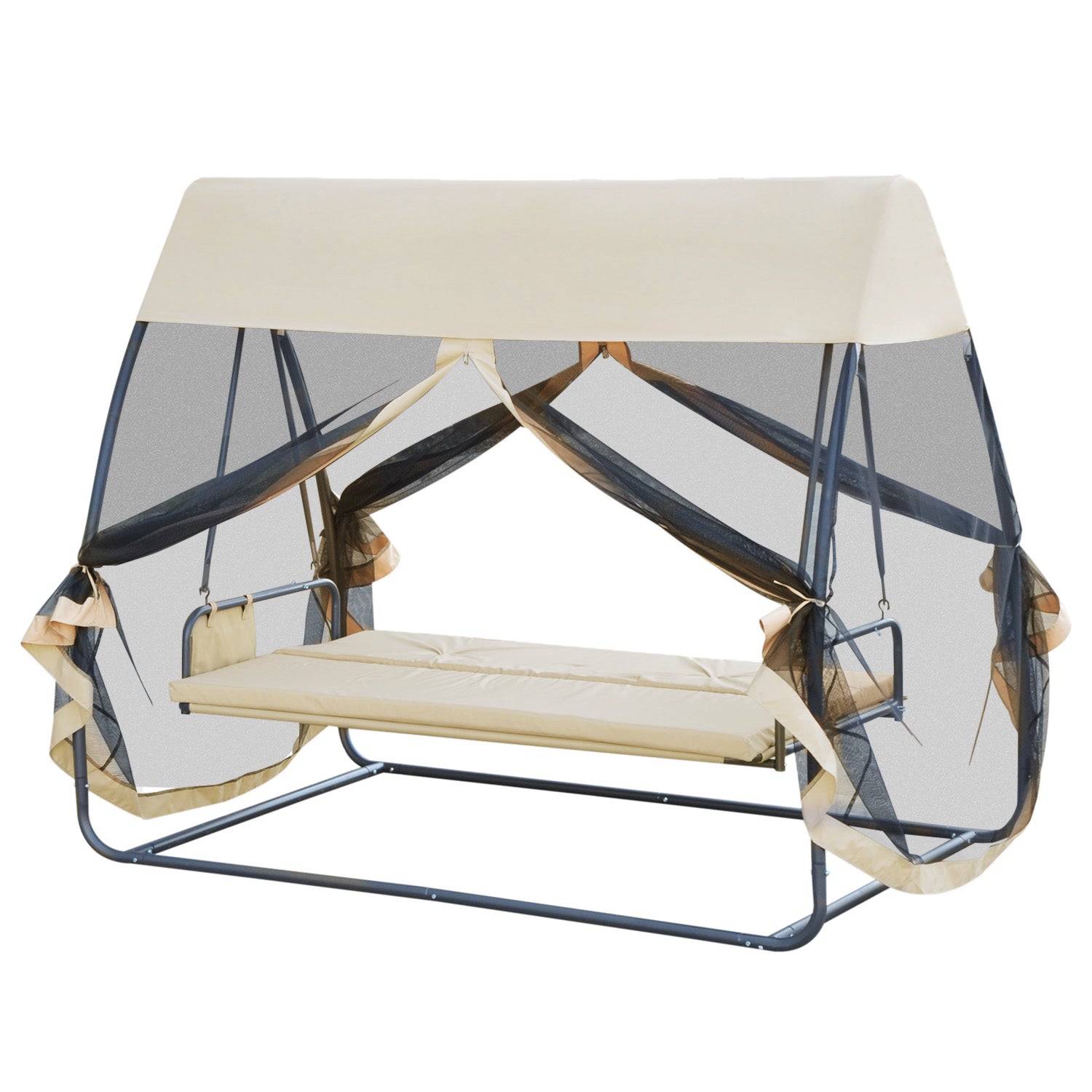 Dondolo 3 Posti da Giardino con Zanzariera Schienale Reclinabile per Funzione Letto Caffè? Chiaro