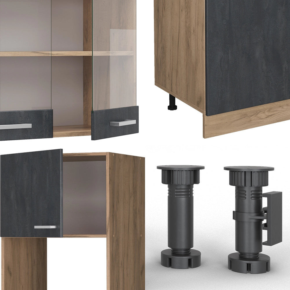 Cucina componibile R-Line Calce nera/Rovere dorato 300 cm PL Marmo Vicco