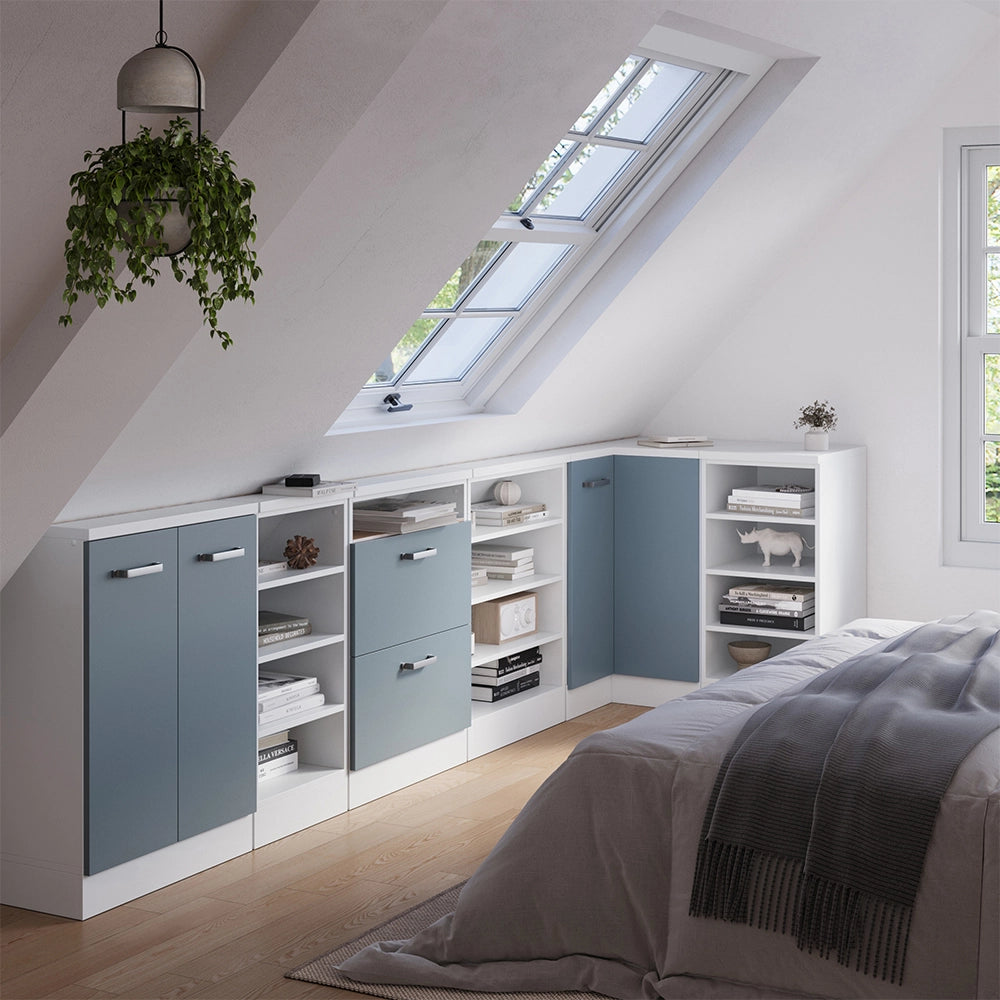 Mobile cucina angolare per sottotetto R-Line Grigio-blu/Bianco 75.6 cm con 1 porta Vicco