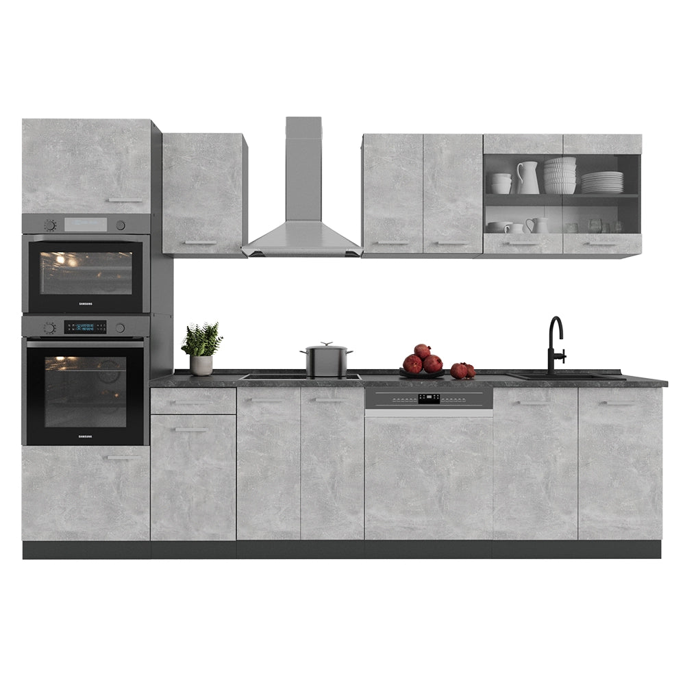 Vicco Cucina componibile Calcestruzzo/antracite 300 cm con armadio alto, PL Antracite