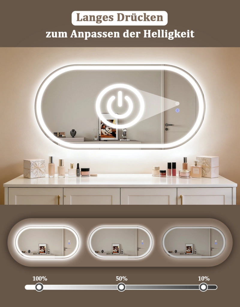 ZMH Specchio da bagno ovale con luce LED 60x120 cm parete touch antiappannamento IP44 dimmerabile 3000K-6500K