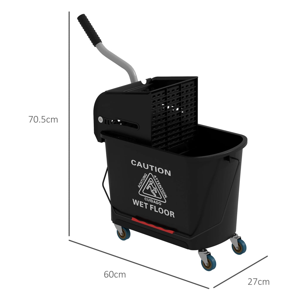Secchio lavapavimenti nero da 20 L con strizzatore, due vaschette e ruote