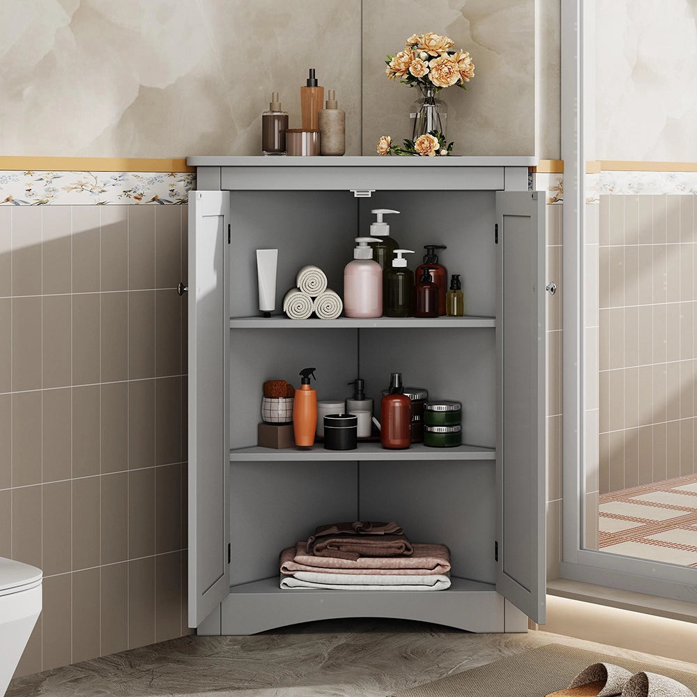 Armadio angolare per bagno - Xylo - 61,5x90 cm - Grigio - 2 ante 3 ripiani