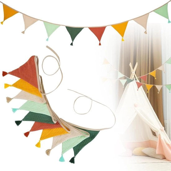 Decorazione per Camera da Bambino - Catena di Bandiere - 26m di Stoffa - Festa di Giardino - Slinga per Compleanno
