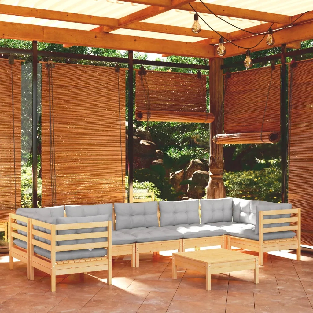Set Divani da Giardino 8 pz con Cuscini Grigi Massello di Pino 3097312