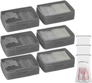 Set di organizzatori per armadio da 10, 6 x contenitori opachi da 15L riutilizzabili e 4 borse a cavo, contenitori da ripostiglio in legno, contenitori da ripostiglio in tessuto (grigio 15L/6 pezzi + 4 borse a cavo)