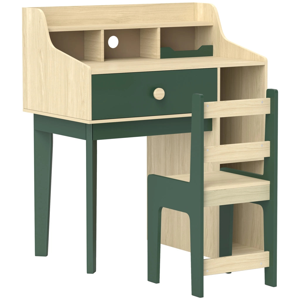 Scrivania per bambini con sedia, scaffale e cassetto ¨C ZephMum ¨C Verde 90x50x75 cm