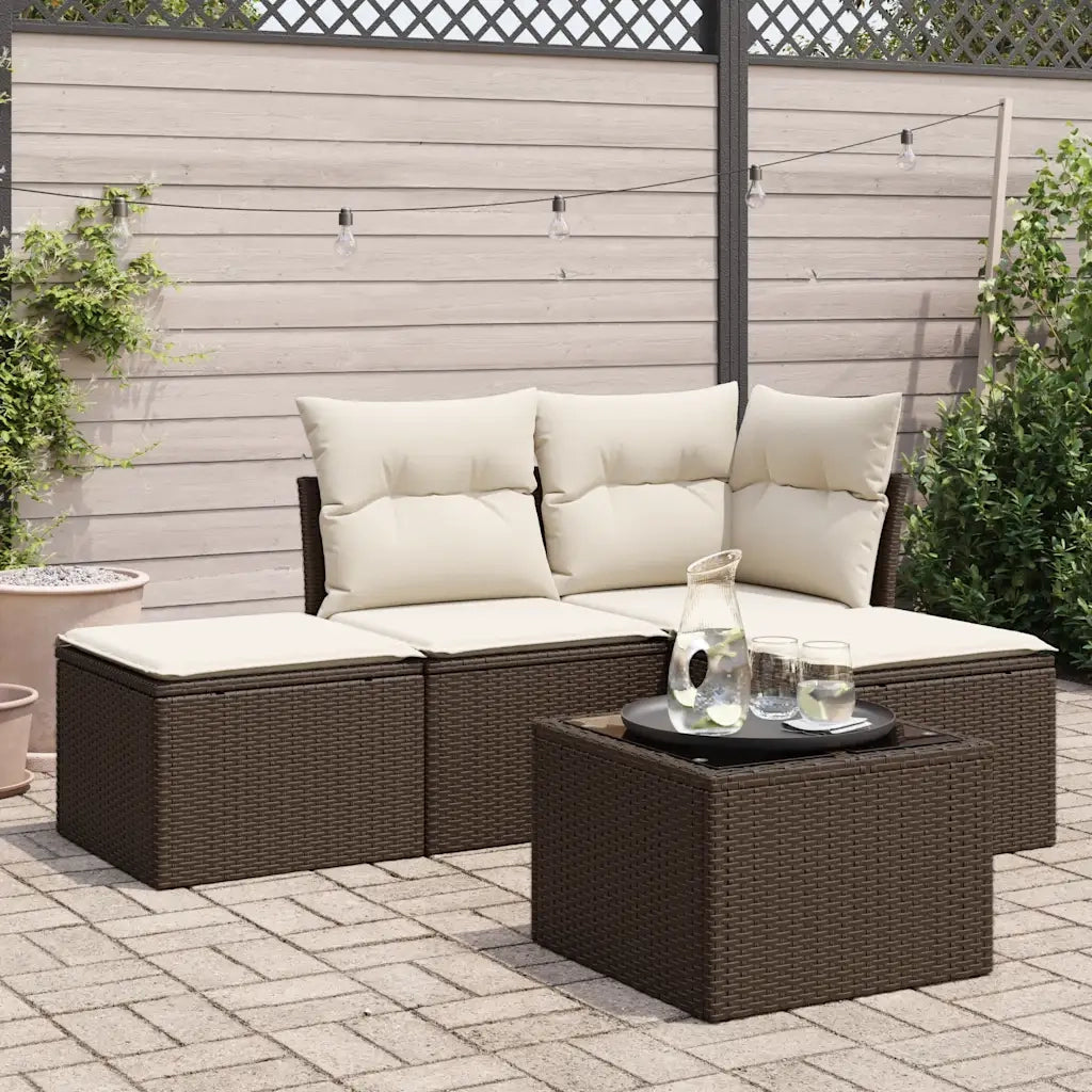 Set Divano da Giardino 5 pz con Cuscini-Sofa da Giardino-Divanetto da esterno Marrone in Polyrattan 499007
