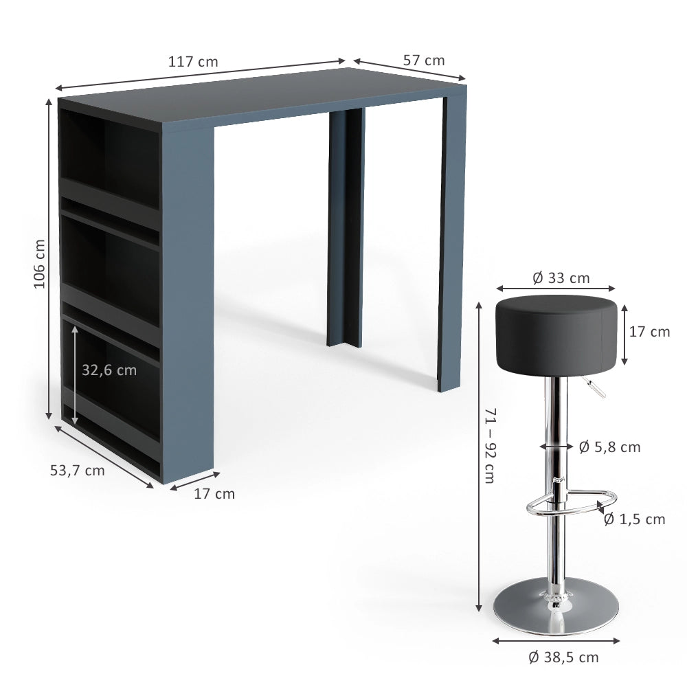 Vicco Tavolo bar con sgabelli Antracite 57 x 117 cm con 2 sgabelli da bar