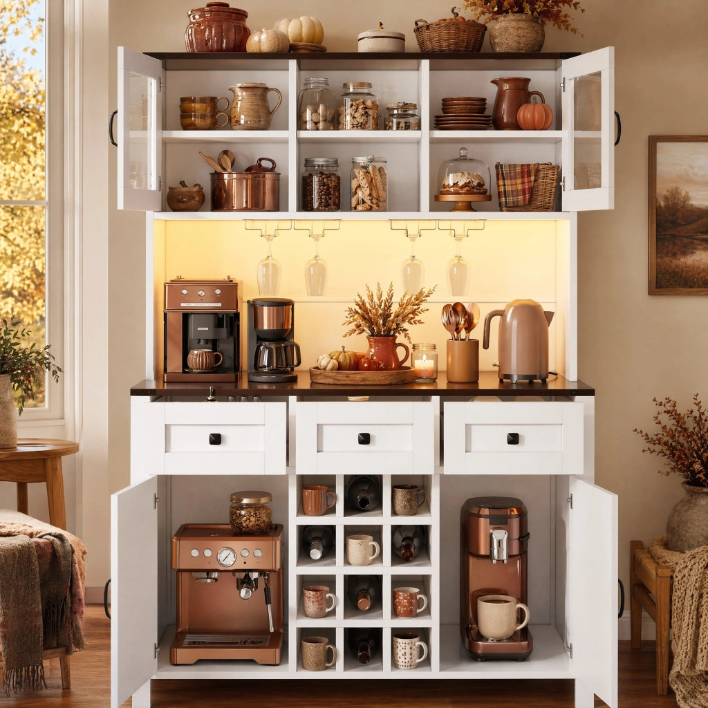 ARMADIO ALTO da cucina 120x40x170 cm bianco MDF e vetro con LED