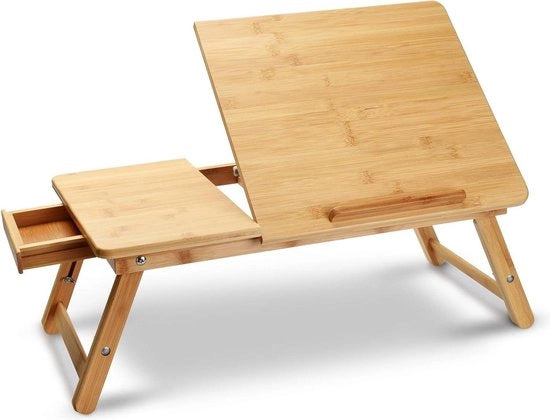Sedia per laptop in legno di bambù con regolazione di altezza e angolo di visione, pieghevole e portatile, 156 pollici