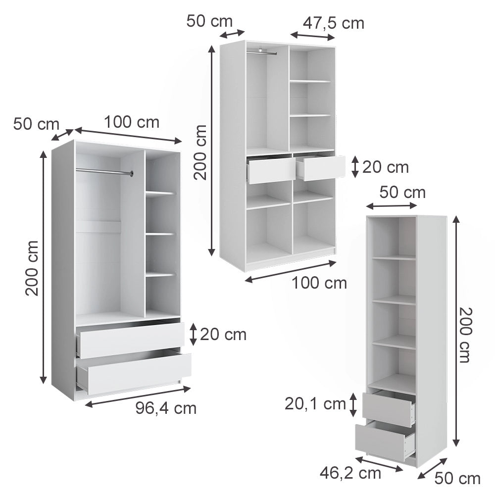 Armadio Elmo Bianco 100 x 200 cm Set di 3 Vicco