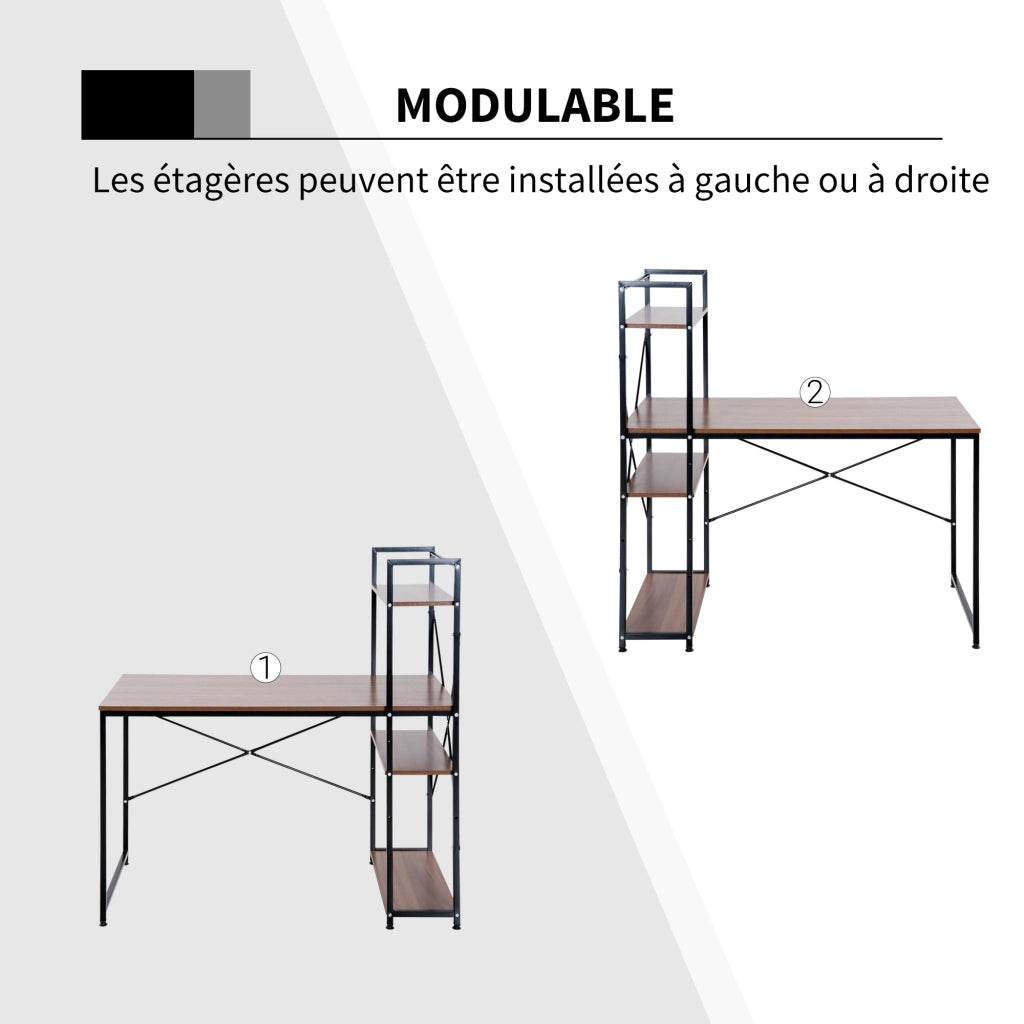 Scrivania angolare con libreria ¨C Zephmum ¨C Legno noce e metallo nero 90x50x75 cm