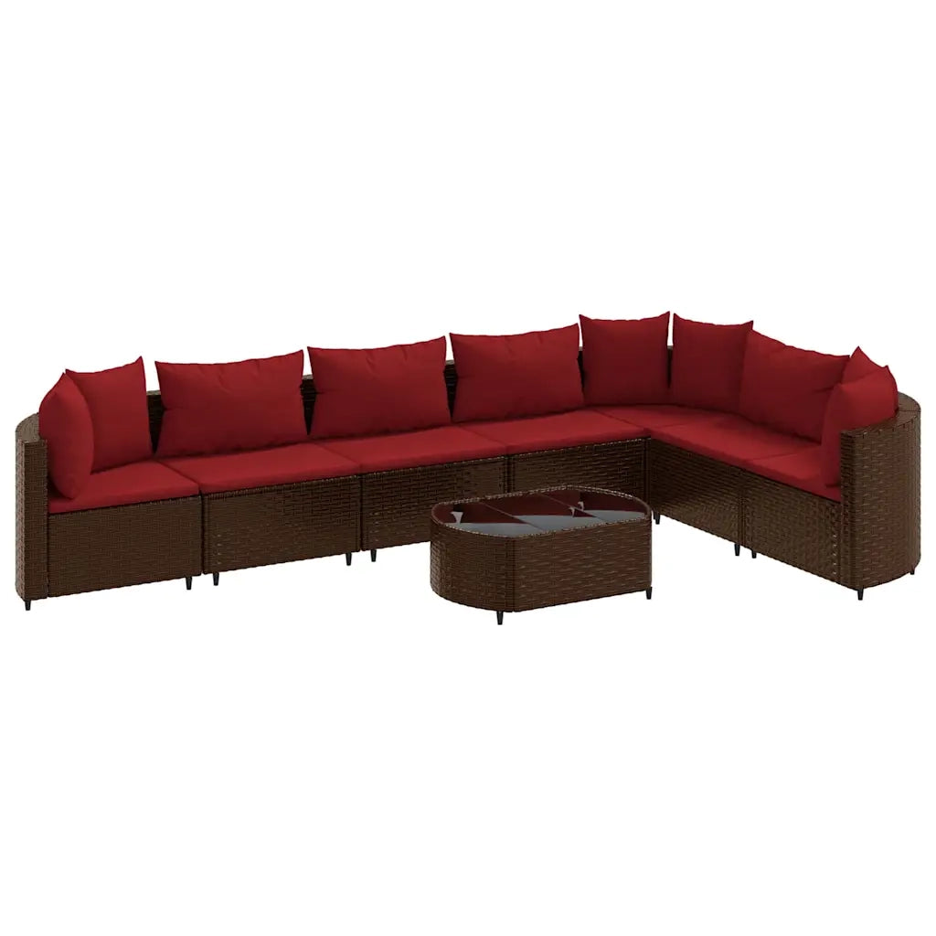 Set Divani da Giardino 8 pz con Cuscini Marrone in Polyrattan 3308389