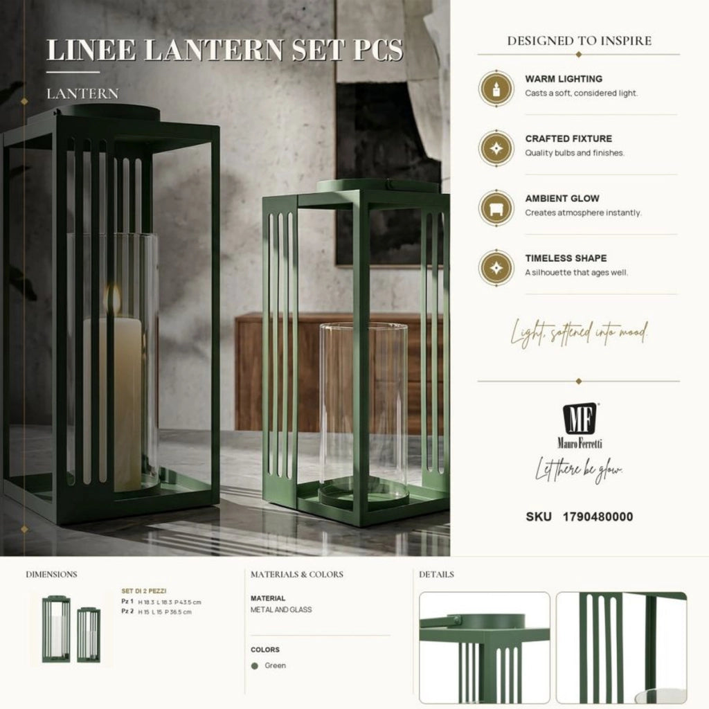 Set di due lanterne geometriche in metallo e vetro temperato