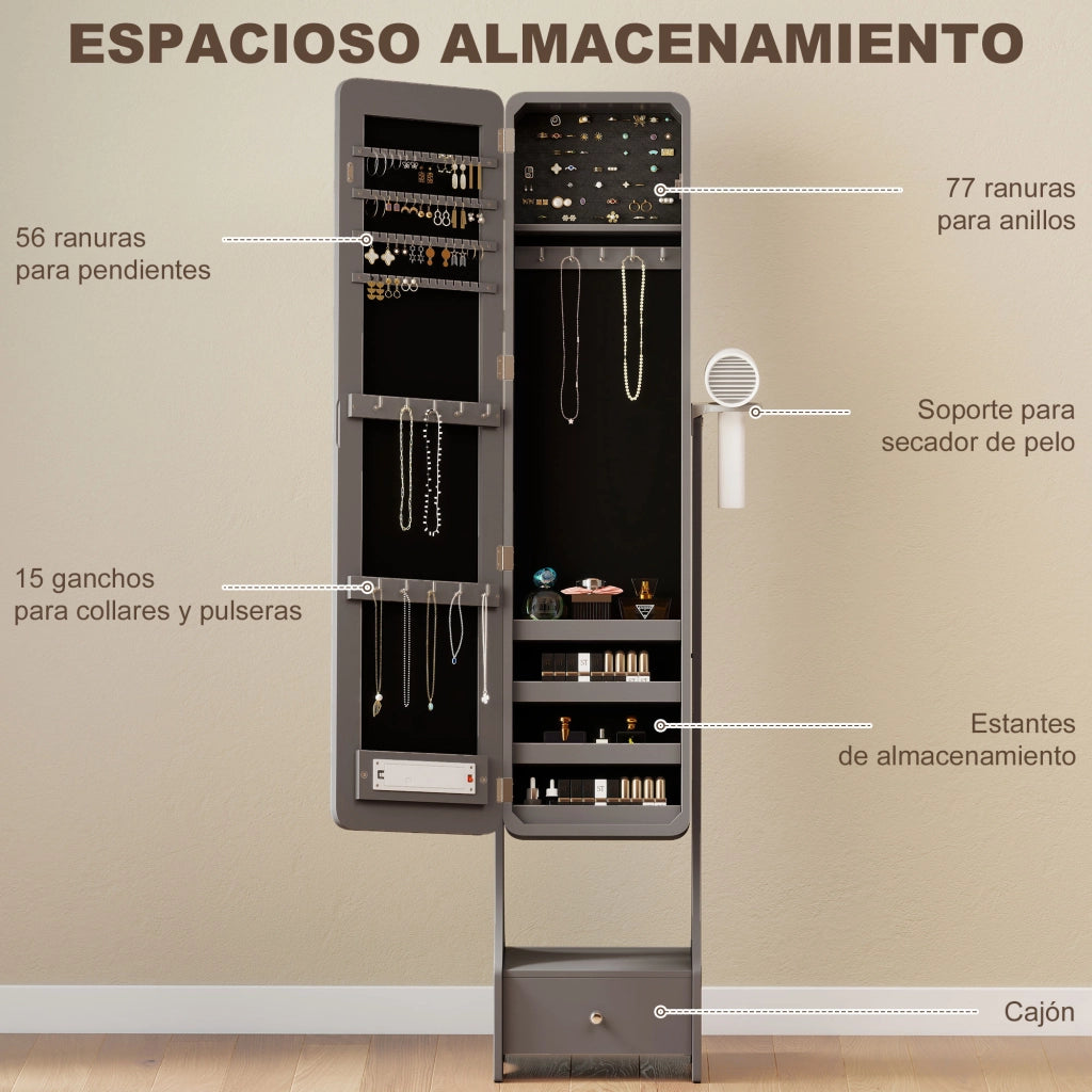 Armadio Joyero con Specchio e Luci LED ¨C zephmum ¨C Grigio