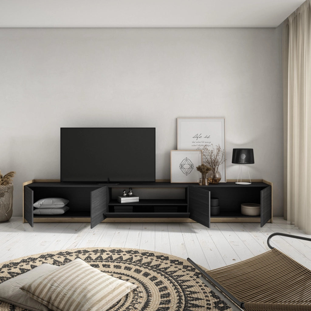 Mobile TV Soggiorno, 310x50x37 cm, Per TV fino a 80", Mobile Soggiorno, Nero e rovere