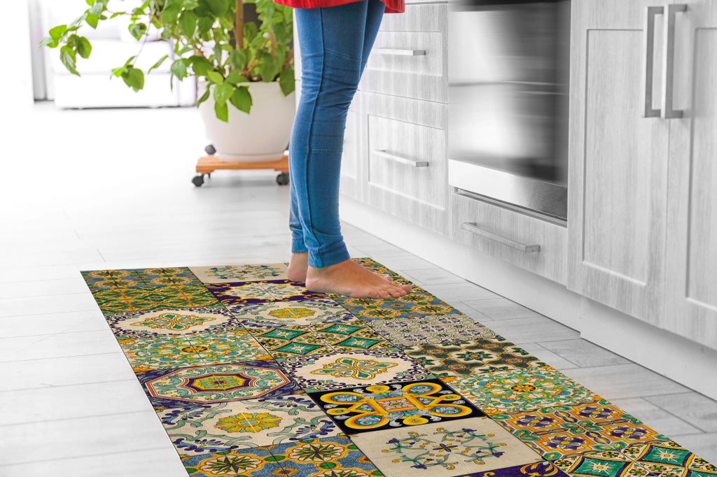 Tappeto passatoia fantasia made in Italy antiscivolo lavabile aderente Fantasia Maiolica , Piastrelle 419 - 50x350cm