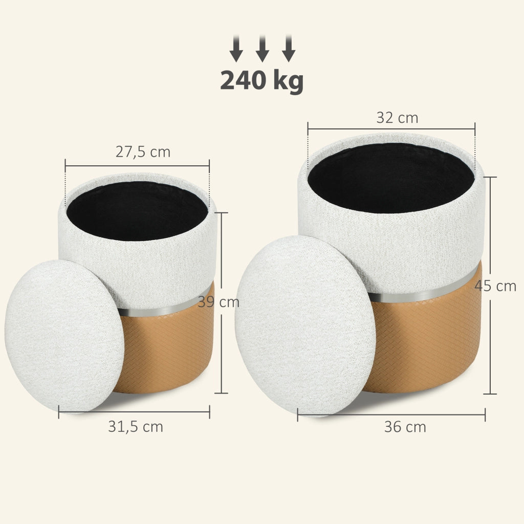 Cassettiera 2 Puff Imbottita ¨C Minimal ¨C Marrone e Crema