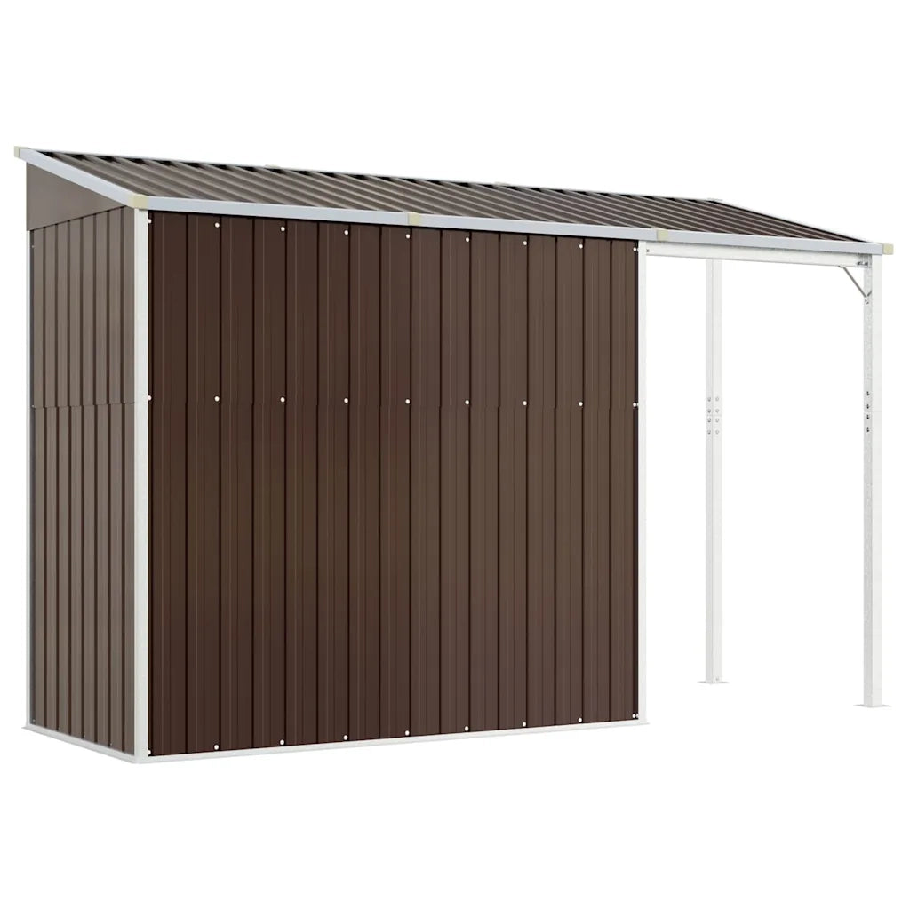 Capanno Giardino Tetto Esteso Marrone 277x107x181cm Acciaio 364527