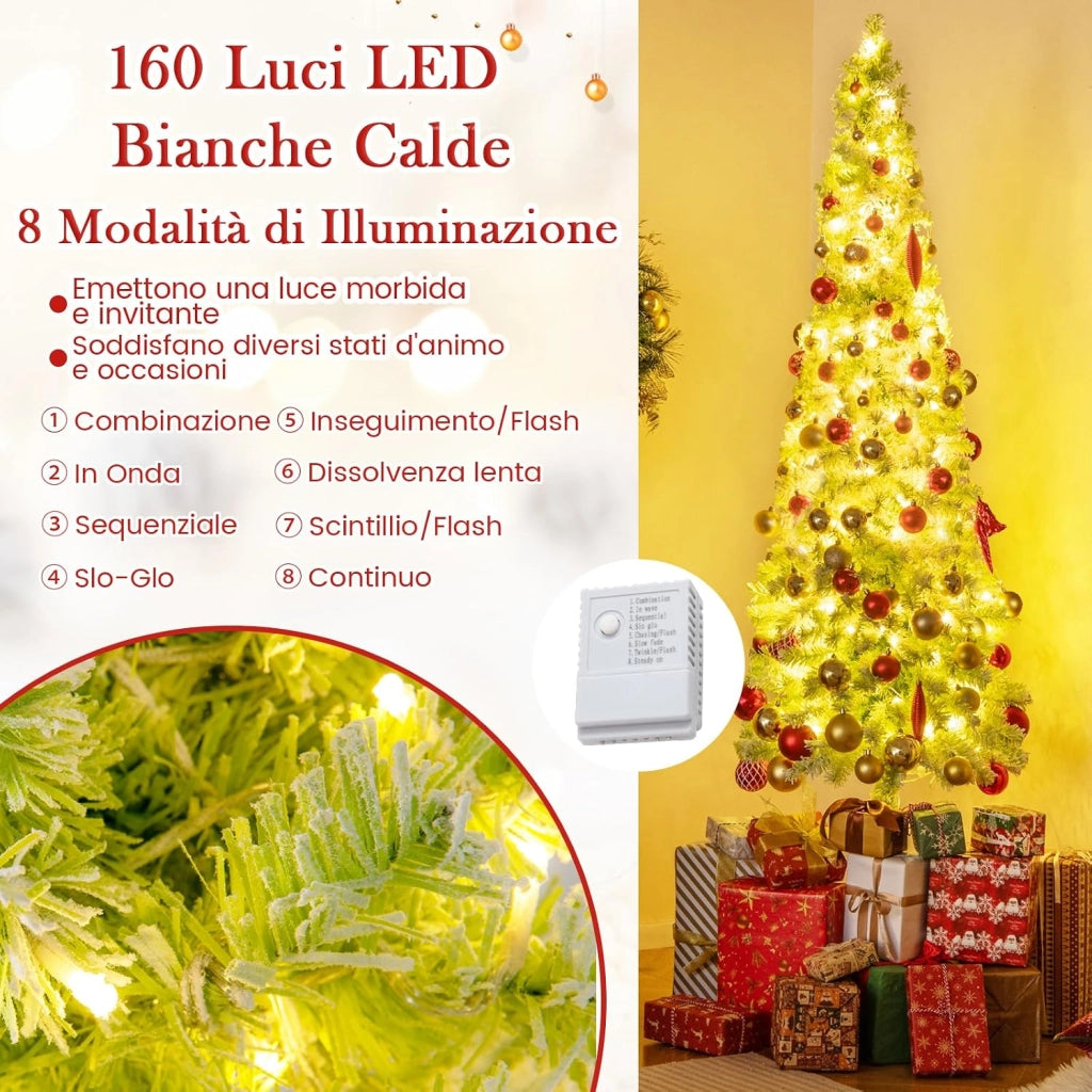 Albero di Natale da 150/180/210 CM, Albero di Natale Artificiale Slim Pre-Illuminato con Punta Flessibile, 216/290/366 Punte di Ramo, 80/120/160 Luci LED Bianche Calde e 8 Modalità (210 cm)