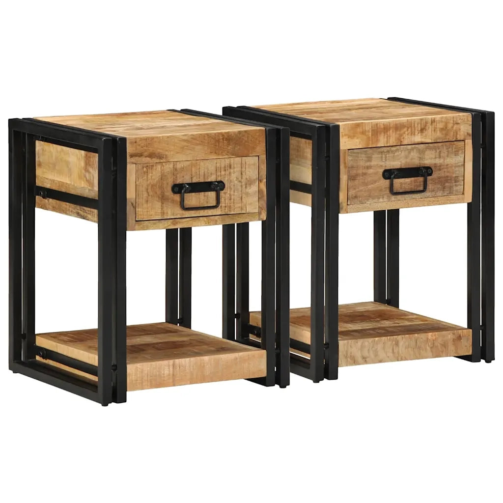 Comodini 2 pz 40x40x50 cm in Legno Massello di Mango Grezzo 4016701