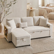 Divano letto angolare 3 posti con chaise longue reversibile; USB e contenitore; beige