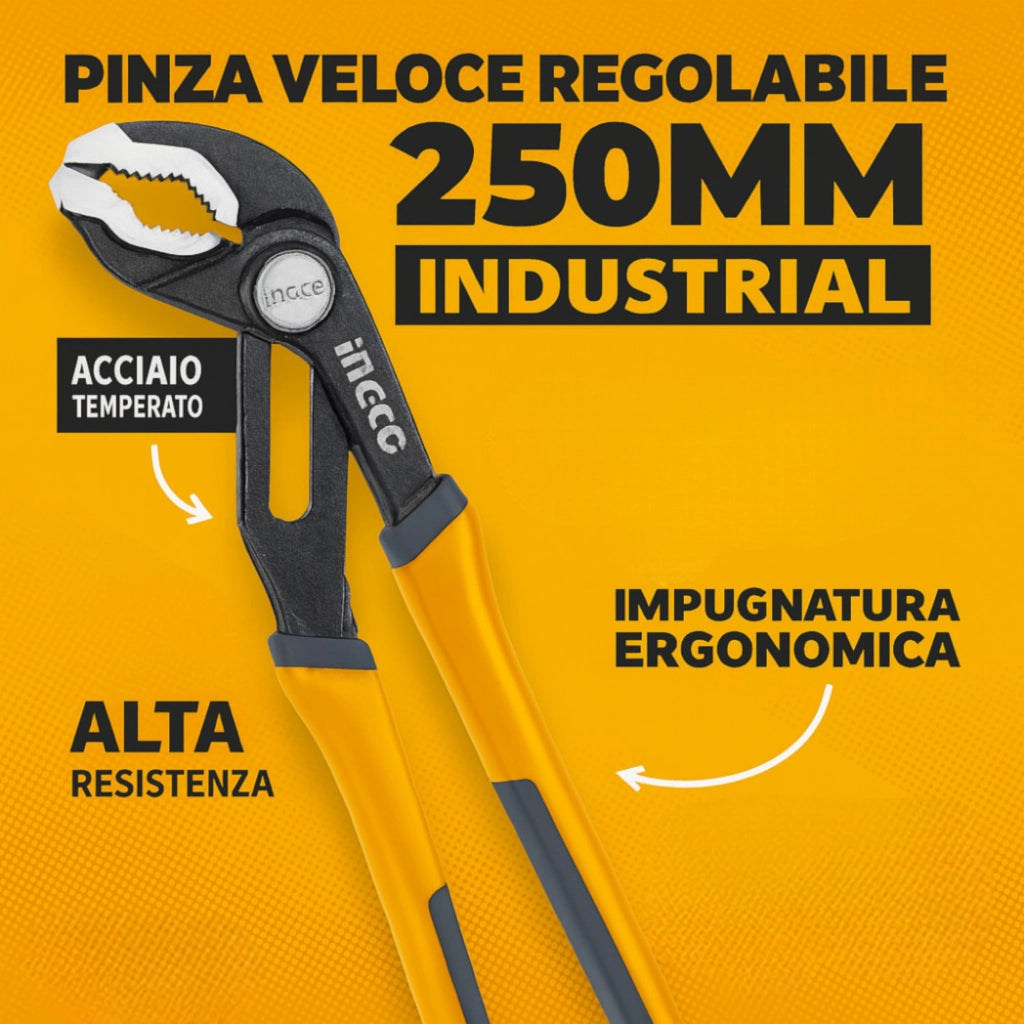 Pinza regolabile veloce acciaio inox 250mm apertura rapida impugnatura ergonomica