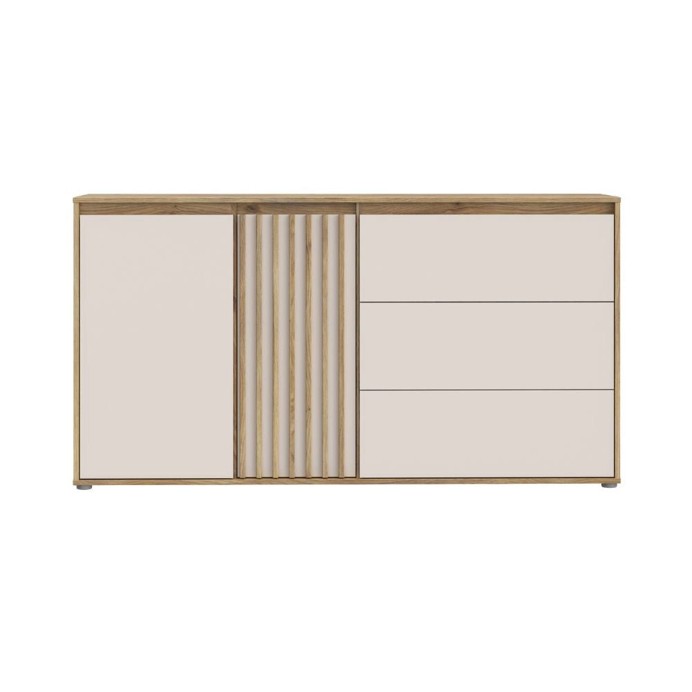 Madia Neutra Rovere e Cashmere con 3 Cassetti e Anta Cannettata