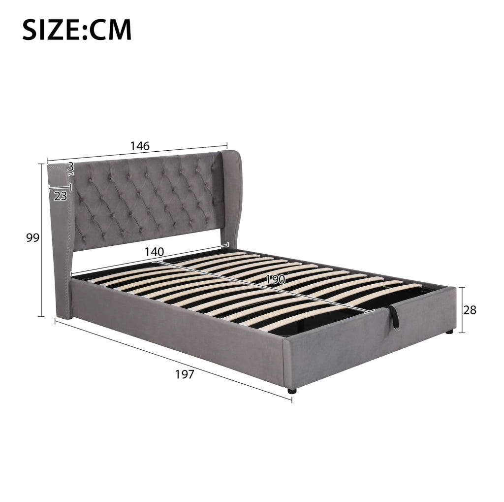 Letto matrimoniale 140x190 cm contenitore idraulico; velluto; grigio (Senza materasso)