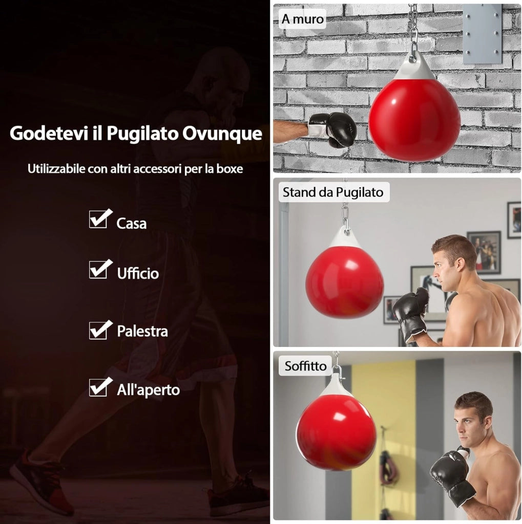 Sacco da Boxe per Bambini ed Adulti 50 kg, Sacco da Boxe ad Acqua con Catena Metallica Regolabile, Ganci, Fibbie di Assicurazione e Tubo dell’Acqua