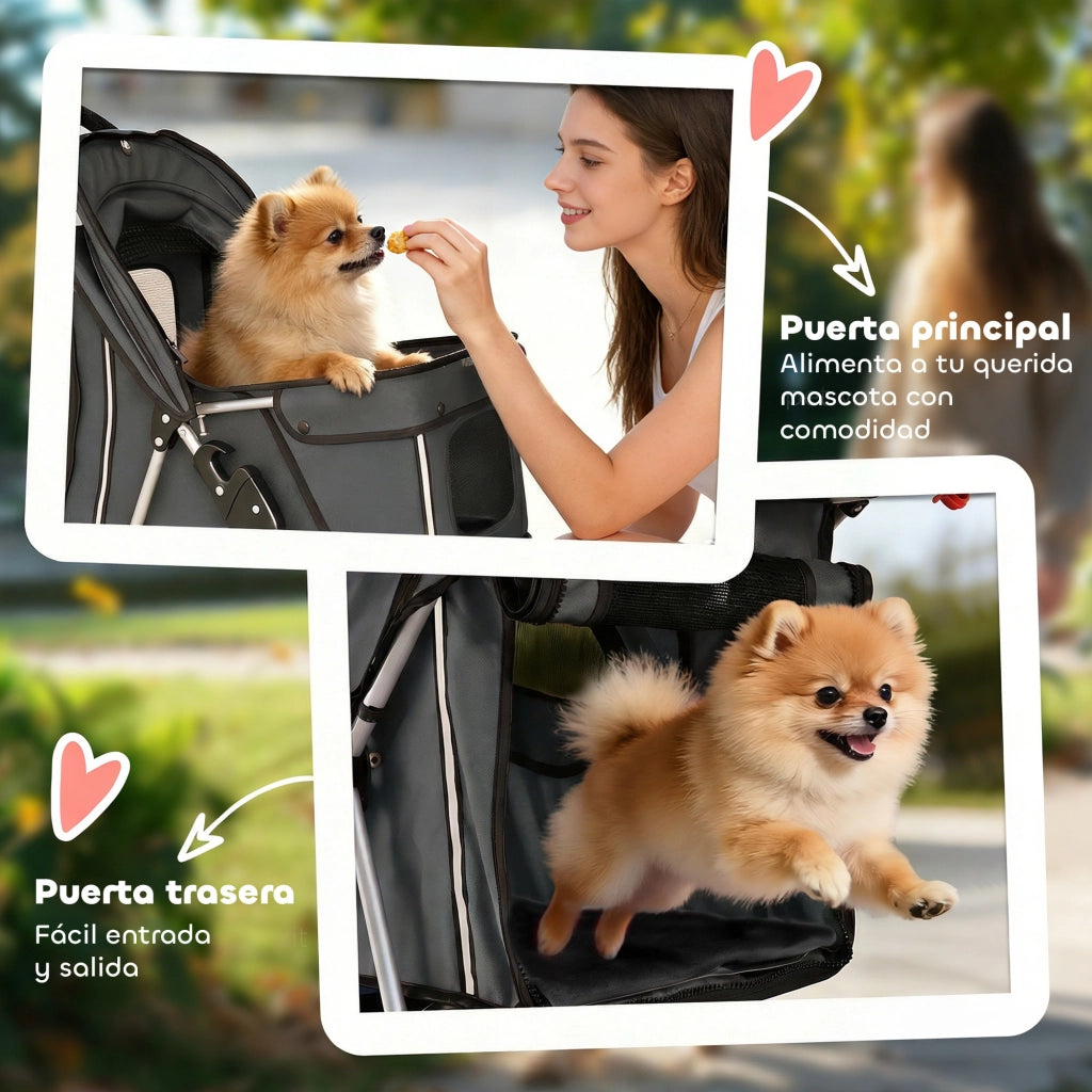 Carro per cani con cuscino lavabile e ruote ¨C zephmum ¨C 77x44x102 cm grigio scuro