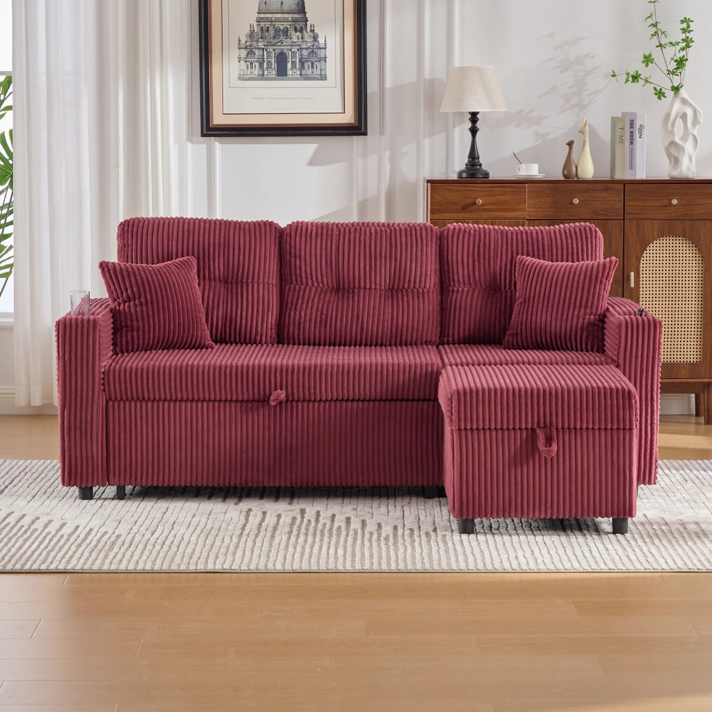 Divano Letto con Contenitore, USB-C, LED e Braccioli ¨C Xylo ¨C Velluto a Coste