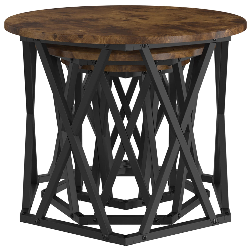 Set di 3 Tavolini Nesting in Rovere Affumicato in Legno Ingegnerizzato