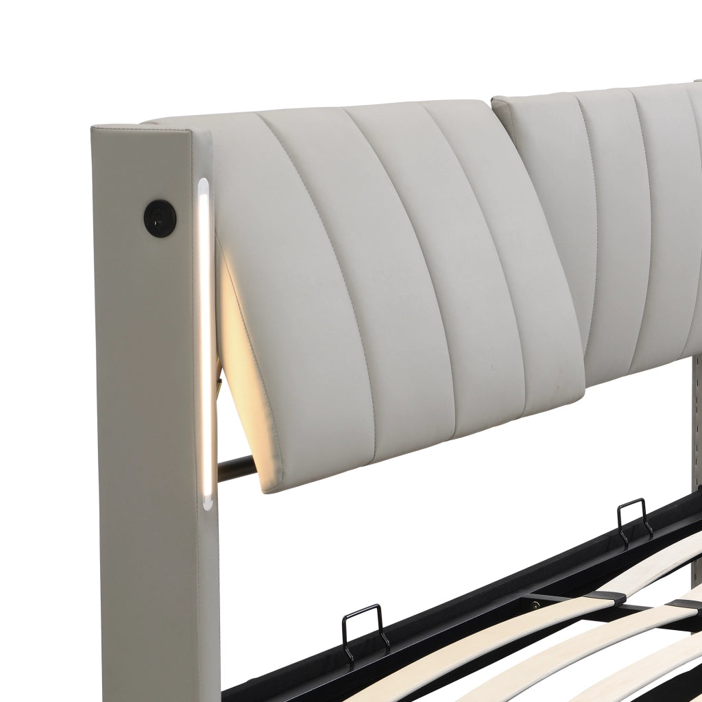 Letti contenitori 140x190 cm multifunzione; PU grigio (Senza materasso)