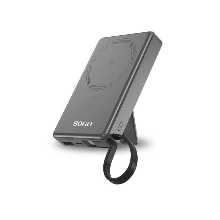 Power bank magnetico wireless 10000 mAh, ricarica Qi 15W e USB-C, compatibile MagSafe, con cavo integrato - SOGO