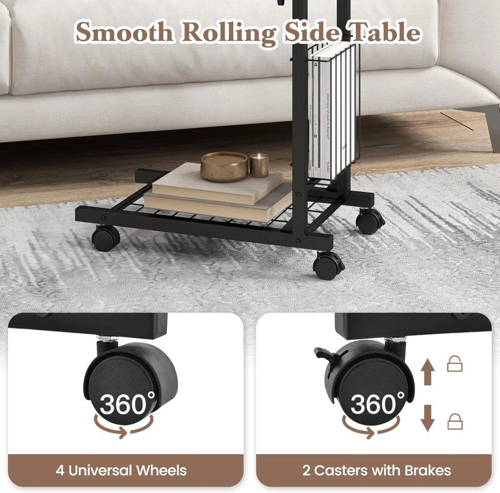 Tavolino a forma di C, divano con ruote, tavolo per computer portatile, regolabile in altezza, tavolino da caffè portatile, tavolino da caffè, tavolo da toeletta, design industriale con