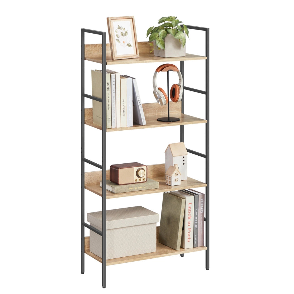 Libreria Industrial Sonoma a 4 Ripiani in Rovere e Acciaio