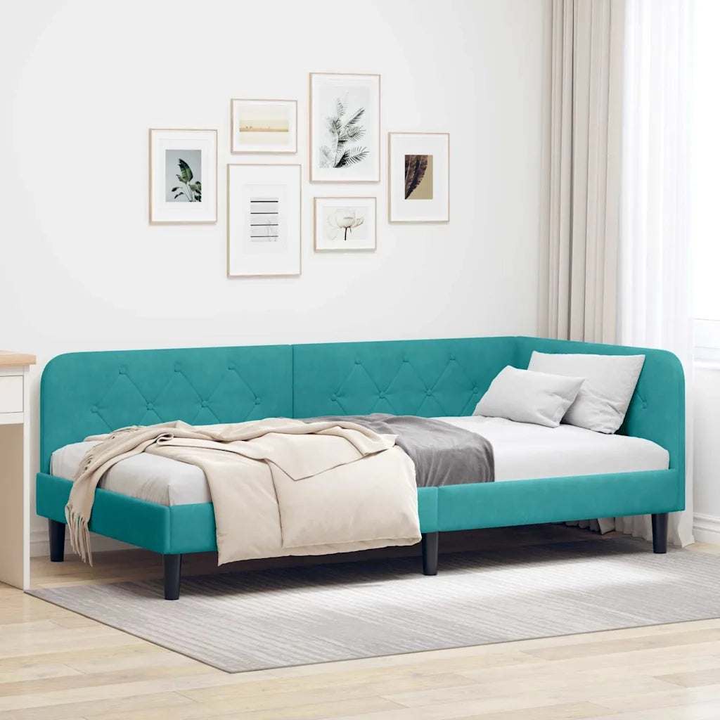 Letto singolo | Letto per adulti | Cornice del letto ad angolo Turchese 100 x 200 cm Velluto