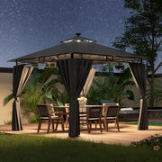 Gazebo Esterno Resistente 3x3m con Luce LED, Gazebo da Giardino Impermeabile Robusto per 4-6 Persone, Doppio Tetto Protezione UV50+, Tenda da Giardino per Famiglie Festival Eventi, Grigio