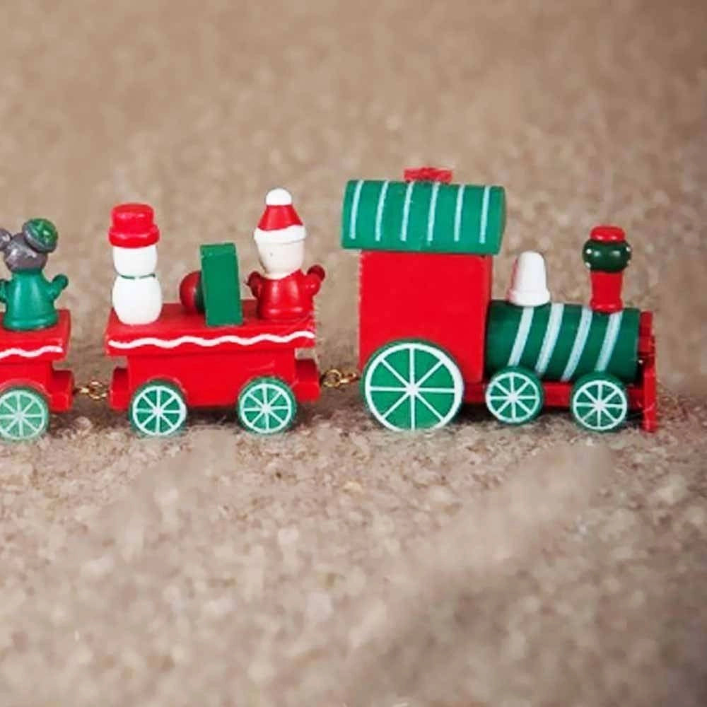 Trade Shop - Trenino Natalizio In Legno Con 4 Vagoni 24cm Rosso E Bianco Decorazioni Natale -