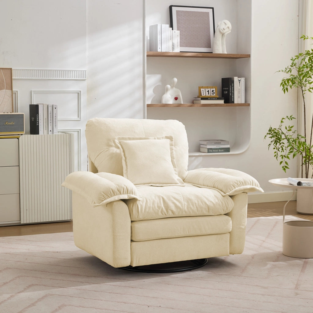 Divano in ciniglia con cuscini e seduta profonda in memory foam, struttura stabile beige