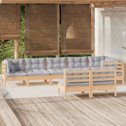 Set Divani da Giardino 8 pz con Cuscini Grigi Massello di Pino 3096453