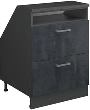 Mobile sottotetto Rion, Calcestruzzo nero, 60 x 81.6 cm con 2 cassetti, carcassa 60 cm profondità, adatto per il salvaspazio sotto tetti spioventi