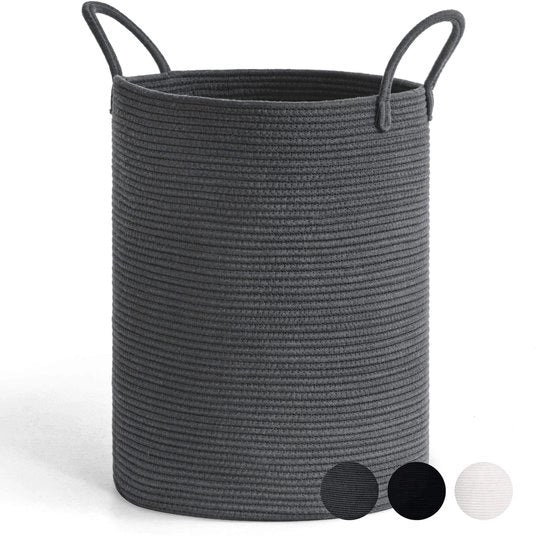 Wastebasket grande, grande cesto in cotone, contenitore per bambini, cesto con maniglie in cotone, contenitore per asciugamani, 38 x 50 cm, grigio