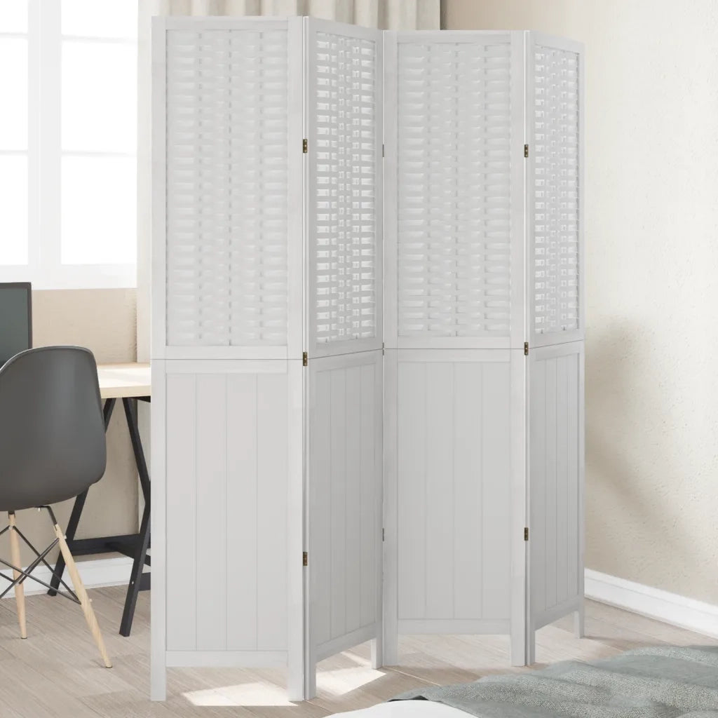 Divisorio Ambienti | Divider per stanze | Paravento 4Pannelli Bianco Legno Massello di Paulownia