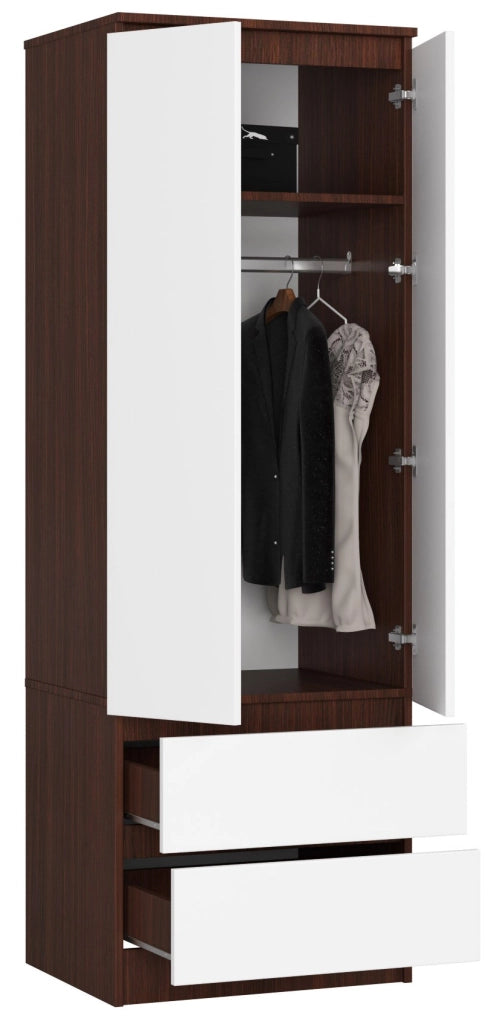 Armadio AKORD S60 Wengé 60 cm 2 ante 2 cassetti inserto frontale Bianco 60x51x180 cm